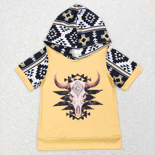 Baby Kids Western Cow Skull Short Sleeve Hooded Tops