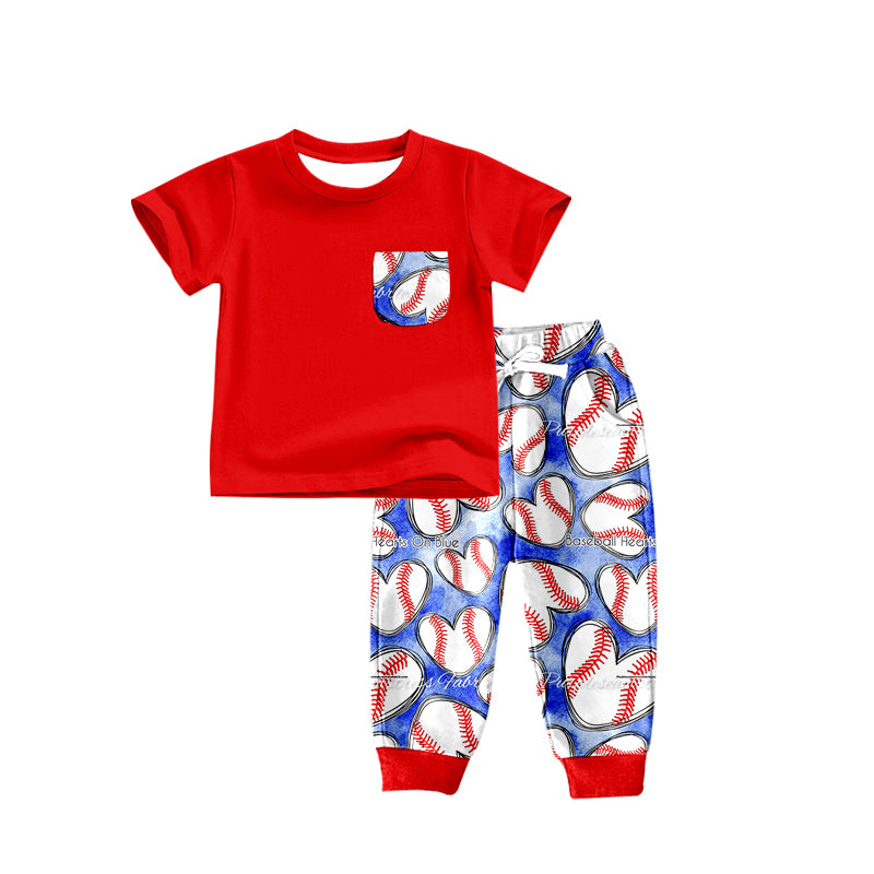 Baby Boys Red Pocket Tee Shirt Baseball Pants Clothes Sets preorder(moq 5)