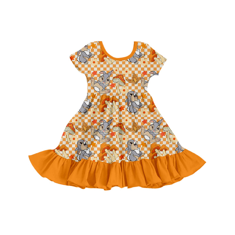 Baby Girls Easter Orange Rabbit Short Sleeve Ruffle Knee Length Dresses Preorder(moq 5)