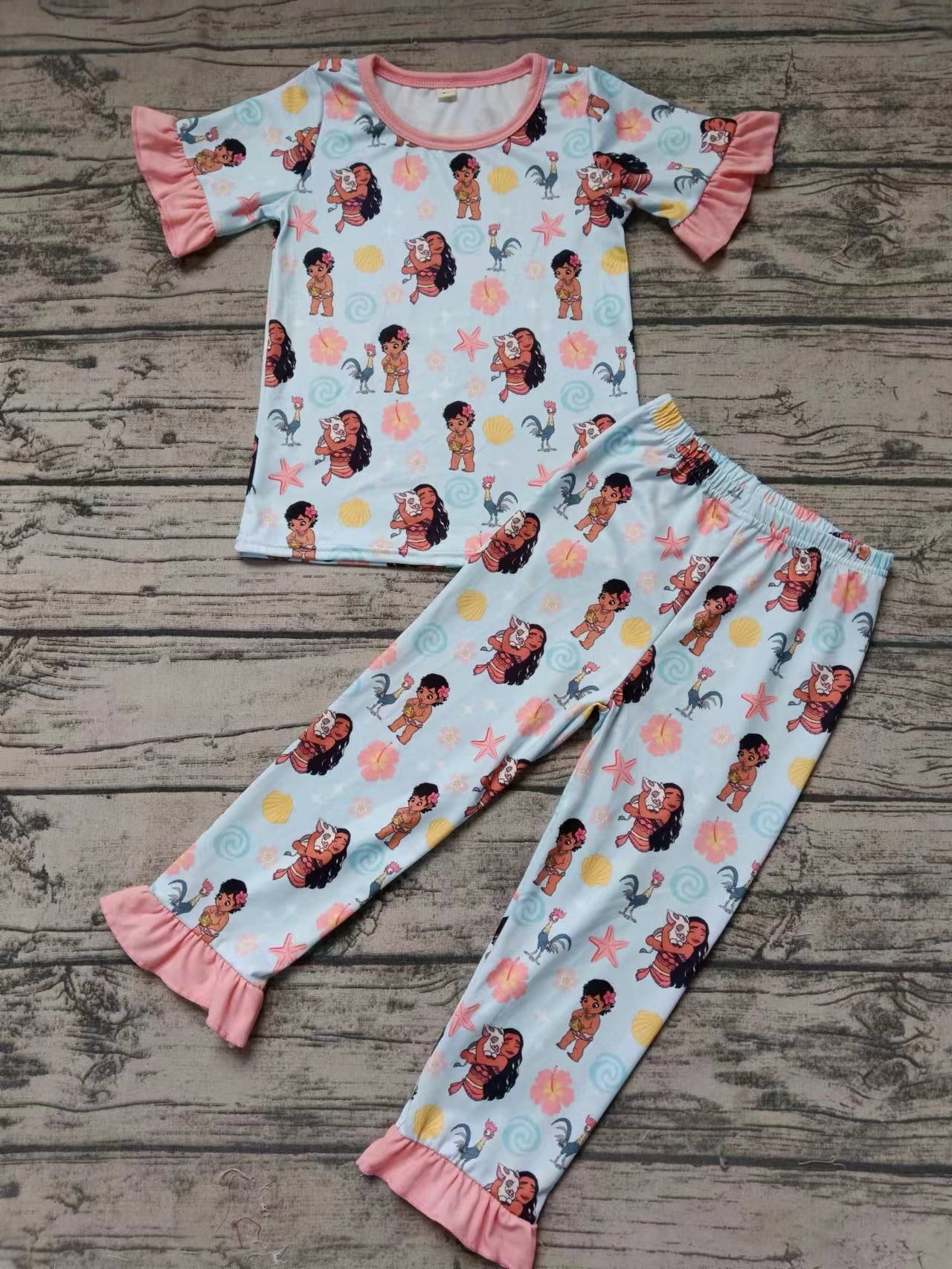 Baby Girls Flowers Mouse Short Sleeve Tee Top Pants Pajamas Clothes Sets Preorder(moq 5)