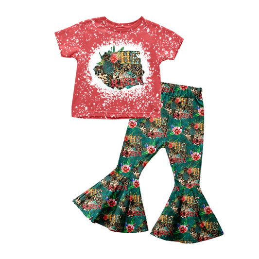 Baby Girls Easter He Is Risen Top Cross Flowers Bell Pants Sets Preorder(moq 5)
