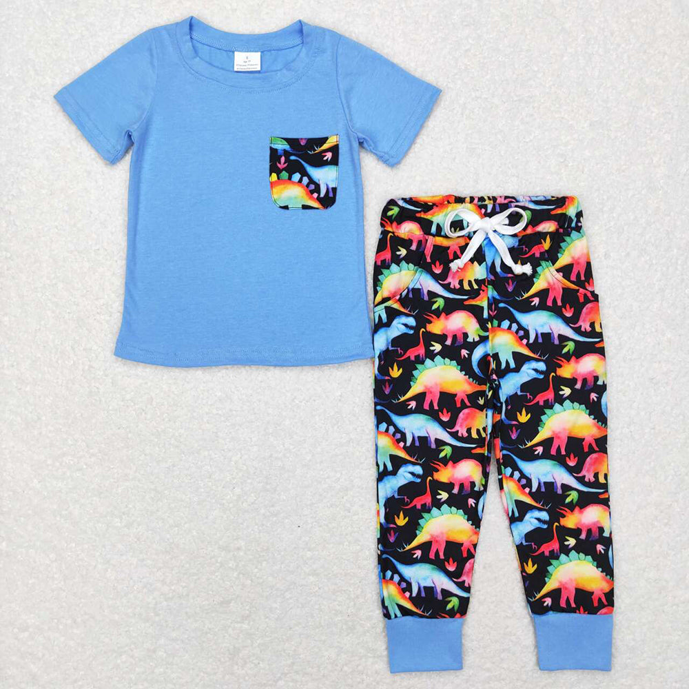 Baby Boys Colorful Dinosaur Pocket Tee Pants Clothes Sets