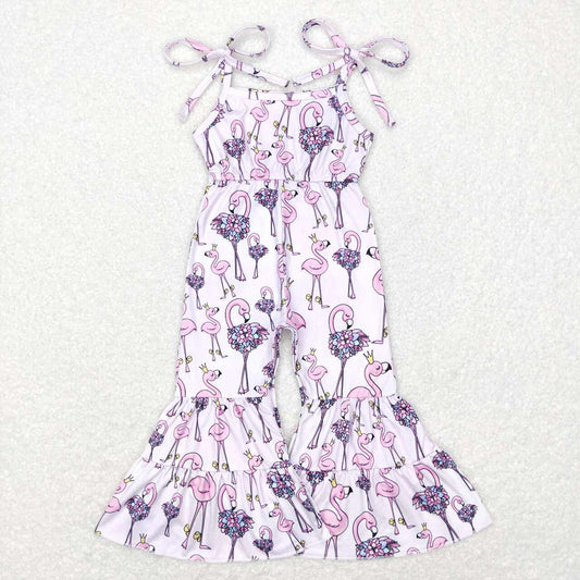 Baby Girls Summer Flamingo Straps Bell Bottom Jumpsuits