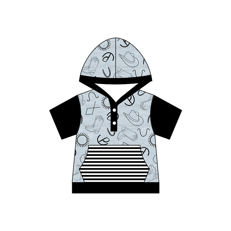 Baby Boys Western Boots Short Sleeve Hooded Shirts Preorder(moq 5)