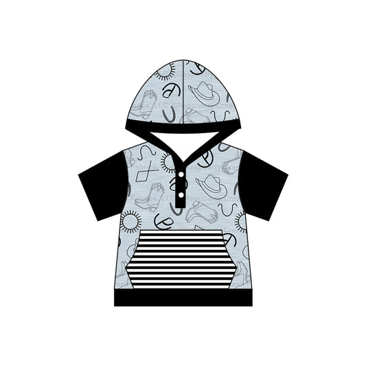 Baby Boys Western Boots Short Sleeve Hooded Shirts Preorder(moq 5)
