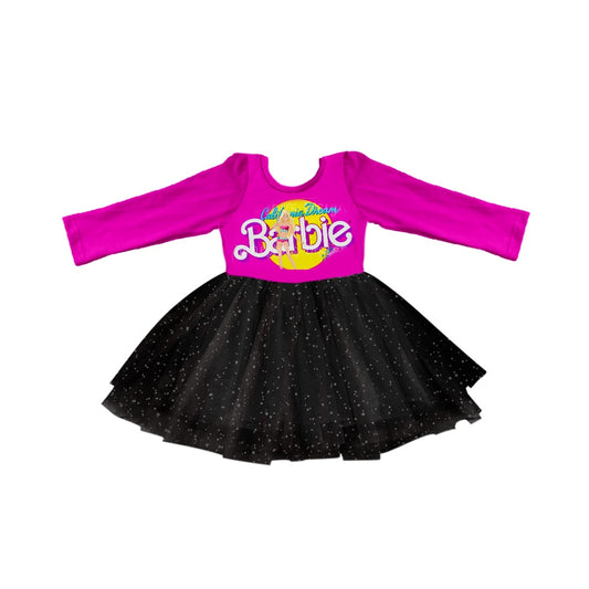 Baby Girls Pink Doll Long Sleeve Black Sparkle Tutu Dresses preorder(moq 5)