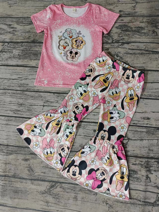 Baby Girls Pink Cartoon Top Bell Bottom Pants Clothes Sets preorder(moq 5)