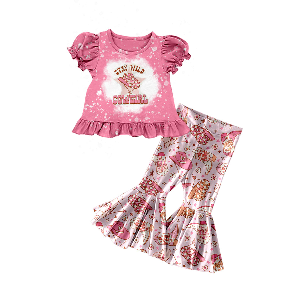 Baby Girls Western Pink Cowgirl Top Bell Pants Sets Preorder(moq 5)