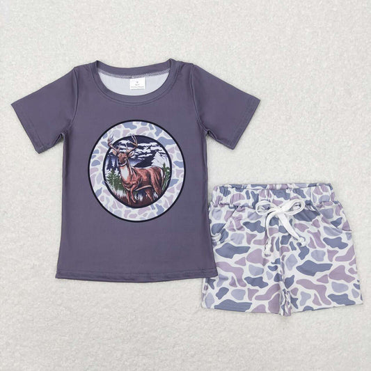 Baby Boys Deer Tops Grey Camo Shorts Clothes Sets