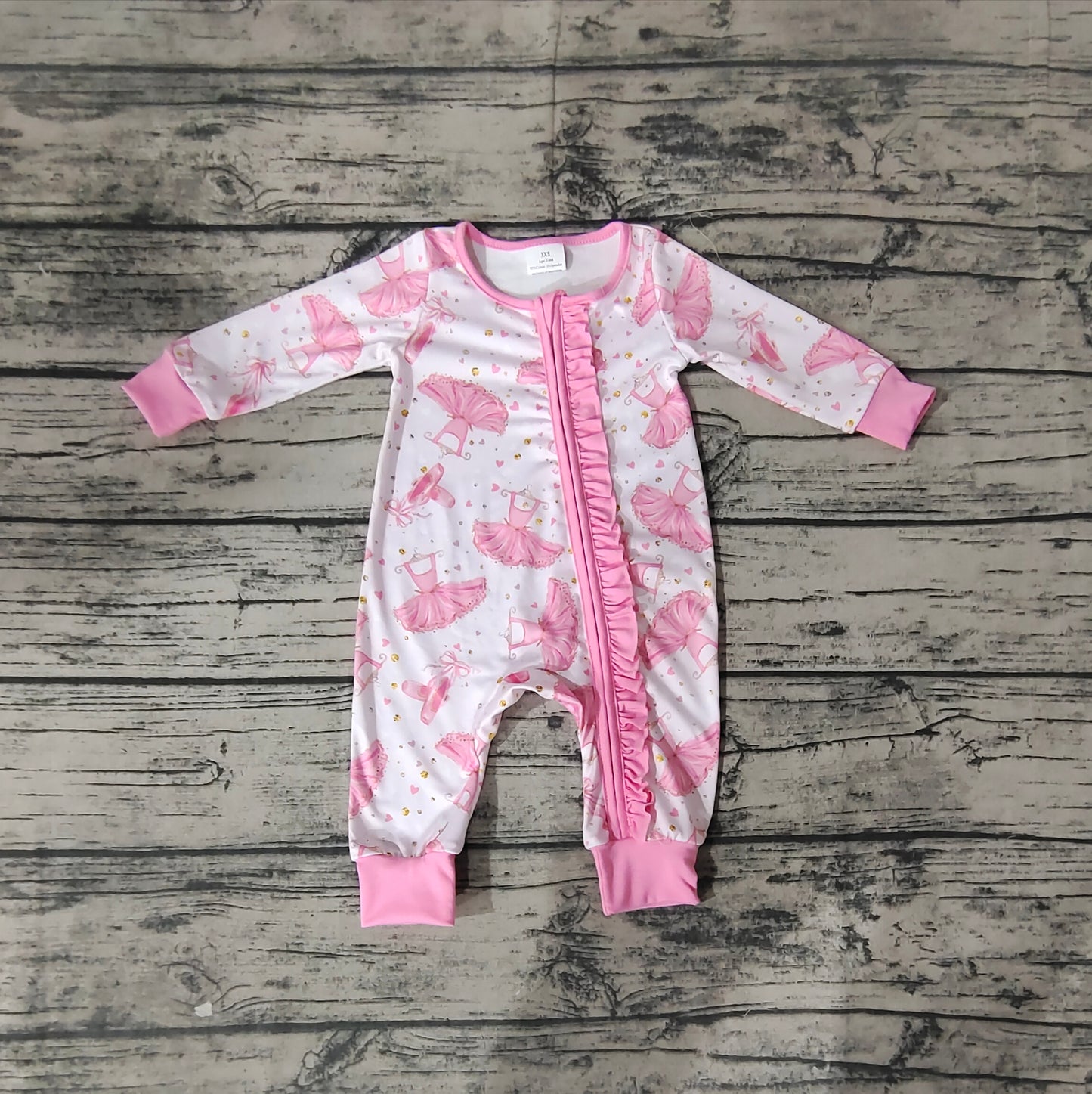 Baby Girls Pink Dressing Long Sleeve Zip Ruffle Rompers