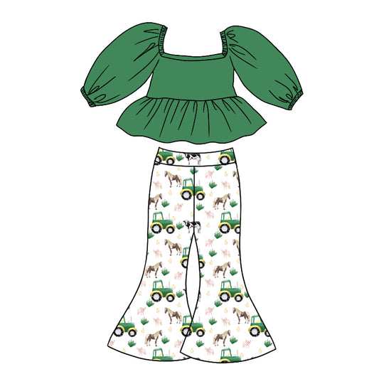 Baby Girls Green Tee Shirt Farm Green Bell Pants Clothing Sets Preorder(moq 5)