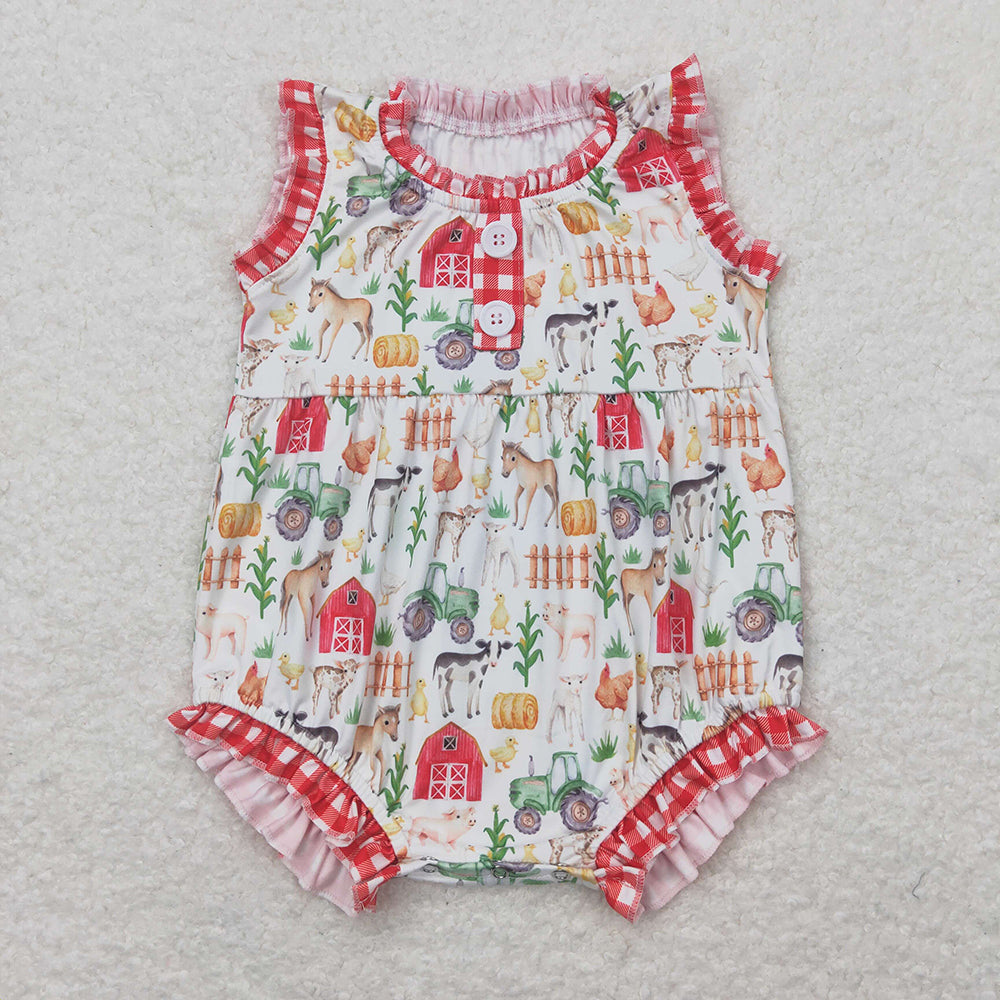 Baby Girls Red Farm Summer Sleeveless Rompers