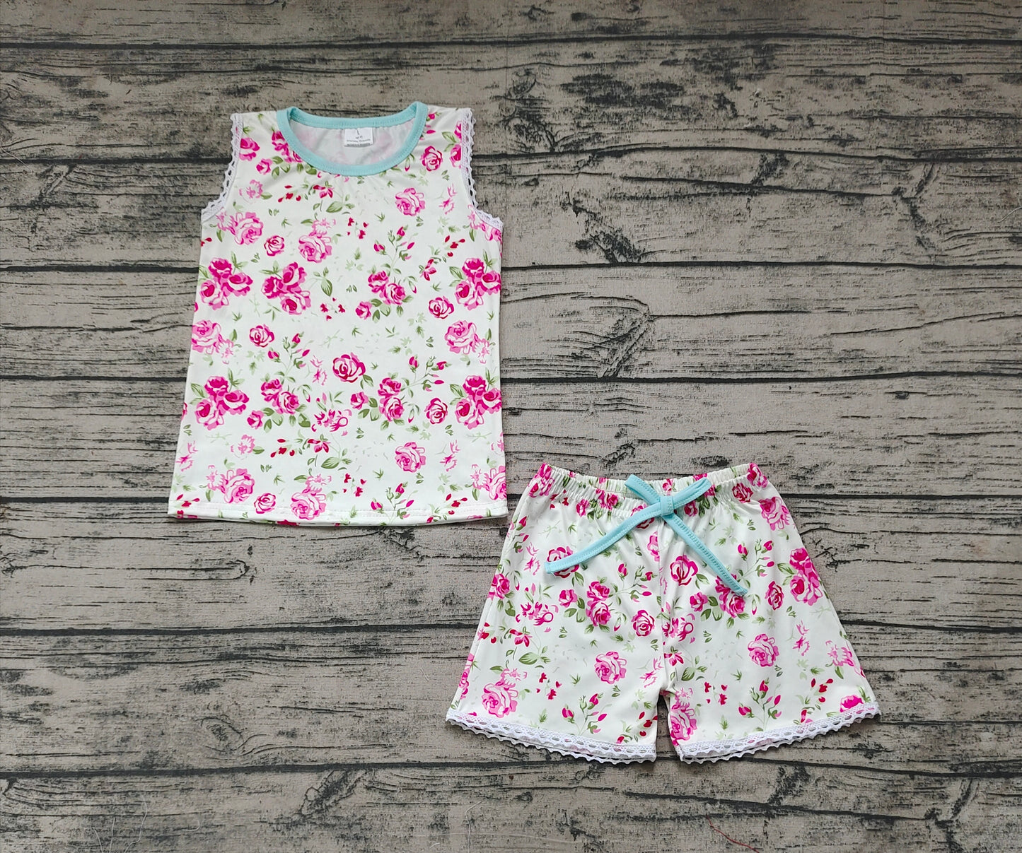 Baby Toddler Girls Sleeveless Flowers Tee Top Shorts Pajamas Clothes Sets