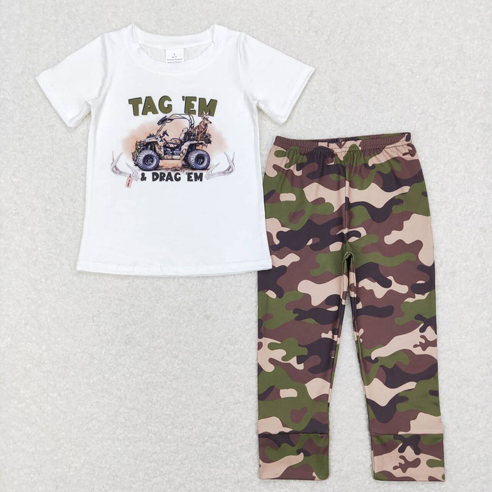 Baby Boys Tractor White Tee Shirt Top Camo Pants Clothes Sets