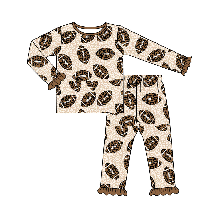 Baby Girls Football Leopard Pajamas Top Bell Pants Clothes Sets preorder(moq 5)