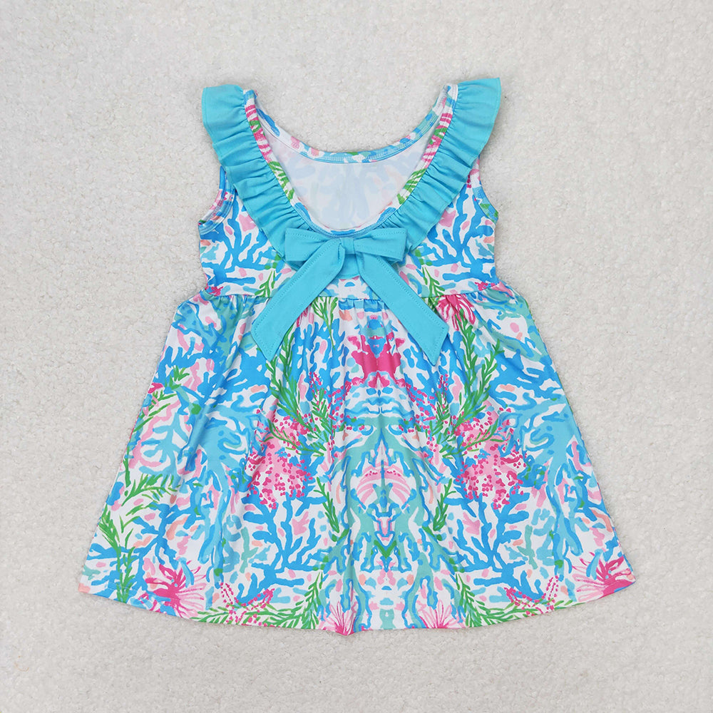 Baby Girls Blue Flowers Ruffle Knee Length Dresses