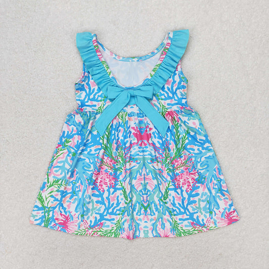 Baby Girls Blue Flowers Ruffle Knee Length Dresses