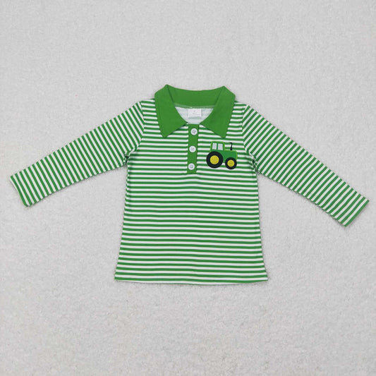 Baby Boys Green Stripes Tractor Tee Shirts Pullovers Tops