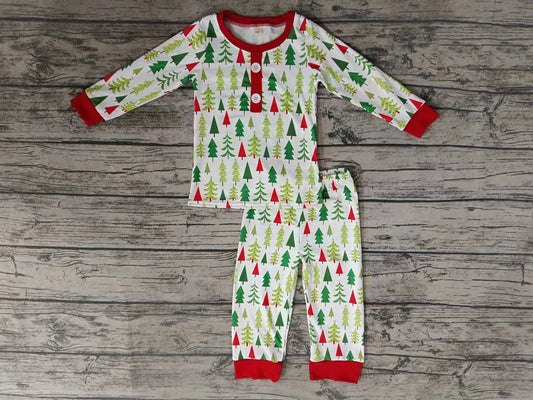 Baby Boys Christmas Tree Buttons 2pcs Pajamas Pants Clothes Sets preorder(moq 5)