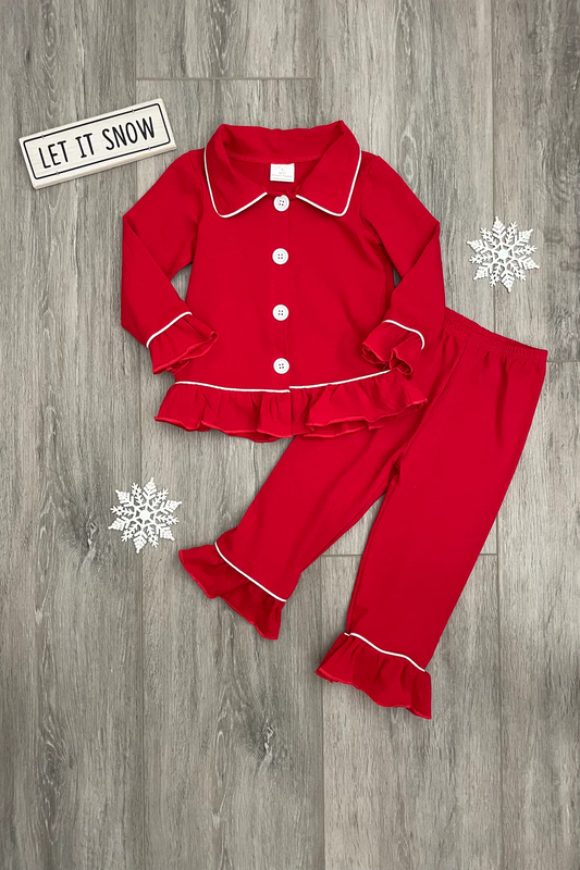 Baby girls red color cotton Christmas pajamas pants clothes sets