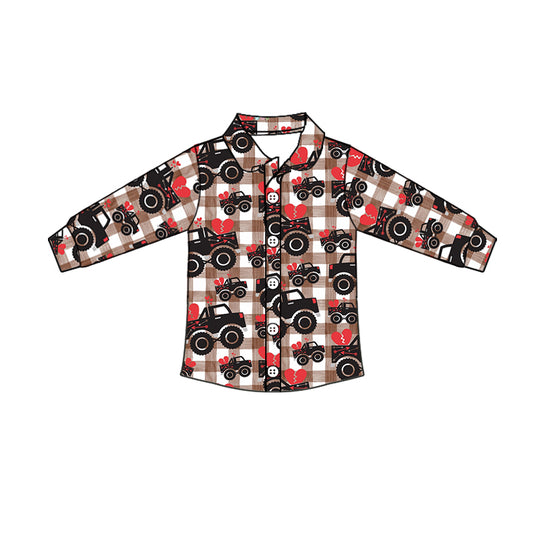 Baby Boys Valentines Hearts Tractors Shirts Top Buttons Design preorder(moq 5)