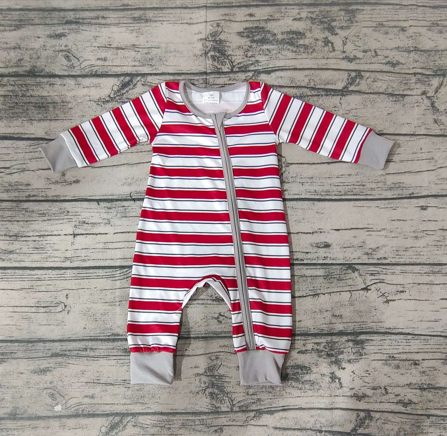 Baby Infant Boys Red Stripes Zip Christmas Rompers