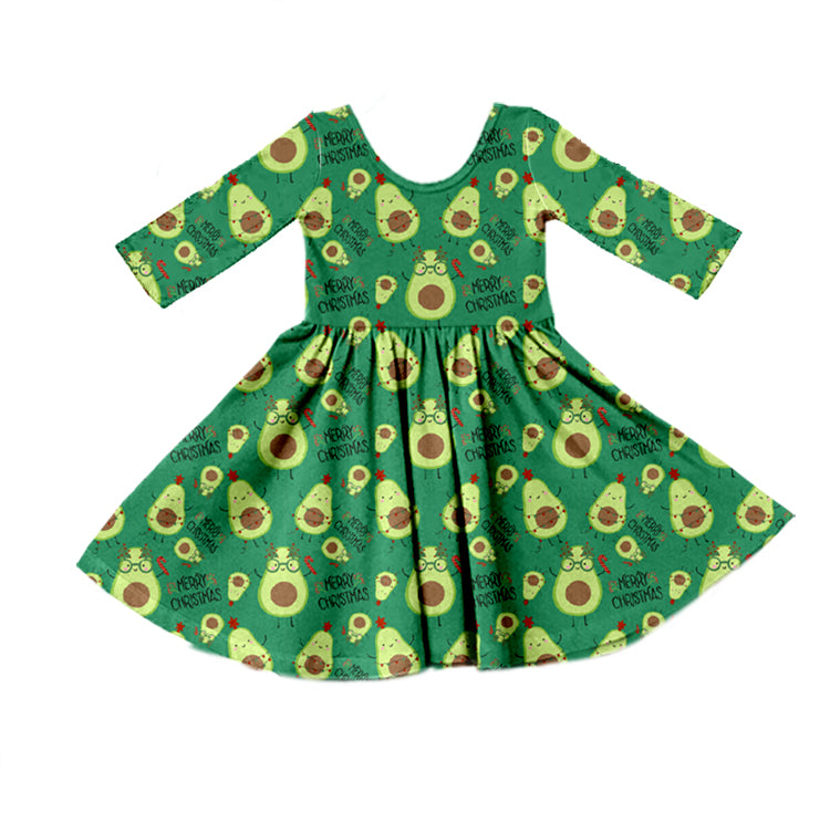 Baby Girls Green Avocado Twirl Knee Length Dresses preorder(moq 5)