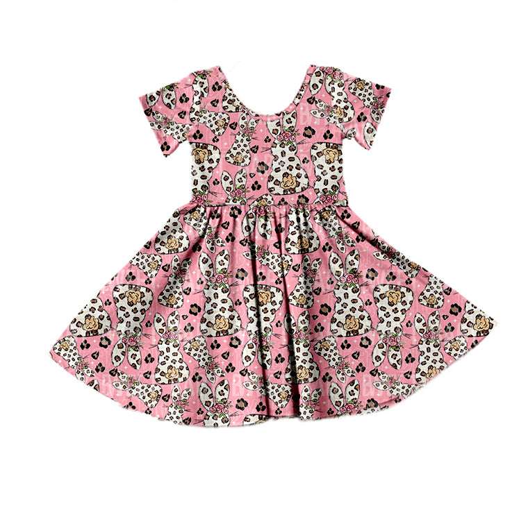 Baby Girls Short Sleeve Easter Rabbit Knee Length Dresses Preorder(moq 5)