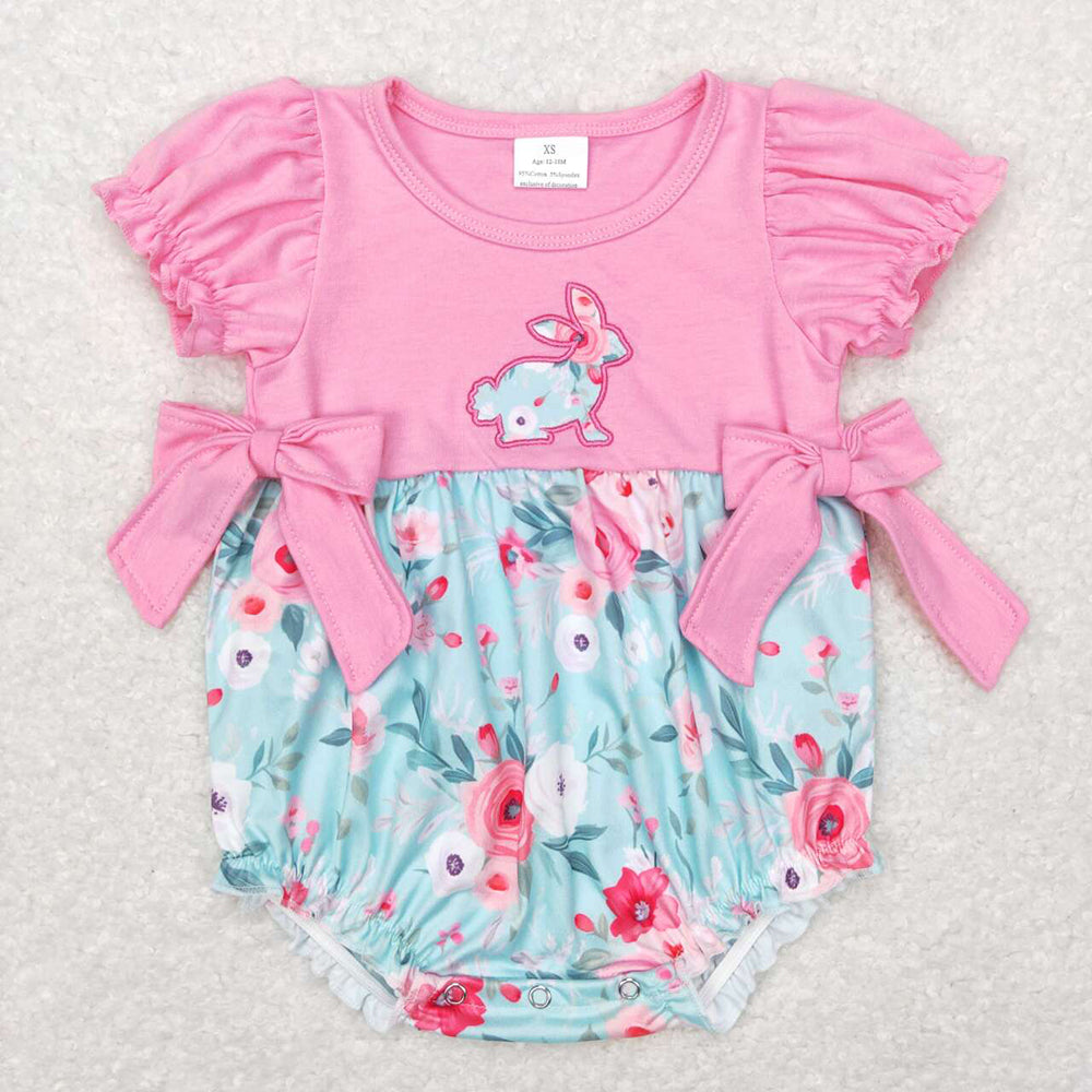 Baby Infant Girls Floral Rabbit Easter Rompers