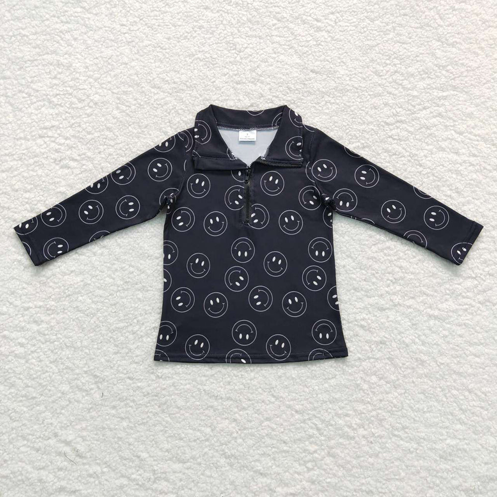 Baby Boys Black Smile Long Sleeve Zip Pullovers Tops