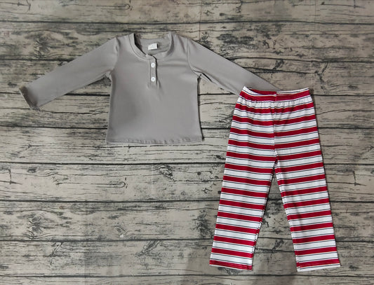 Baby Boys Grey Top Red Stripes Christmas Pants Pajamas Clothing Sets