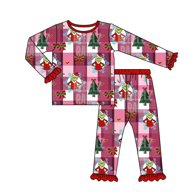 Baby Girls Green Frog Red 2pcs Pants Christmas Pajamas Clothes Sets preorder(moq 5)