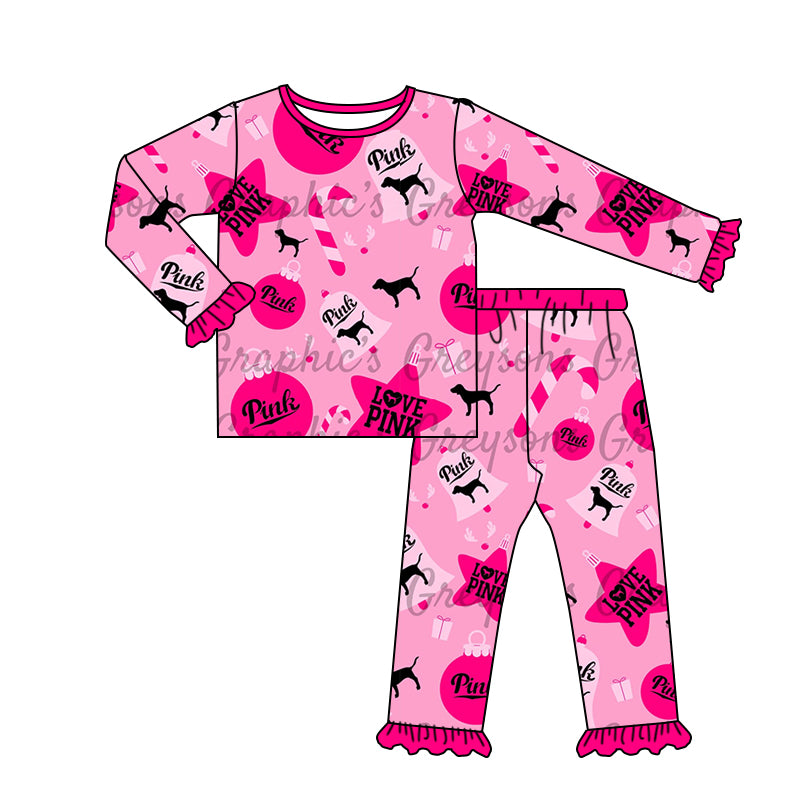 Baby Girls Love Dogs Chrsitmas Candy Can Pajamas Clothes Sets preorder(moq 5)