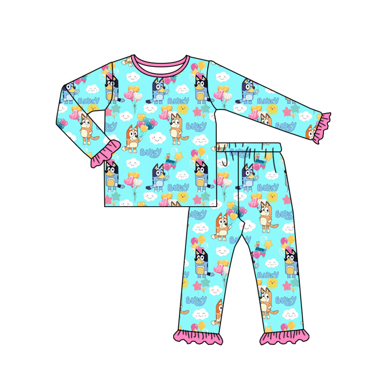 Baby Girls Blue Dogs Shirts Top Ruffle Pants Pajamas Clothes Sets preorder(moq 5)