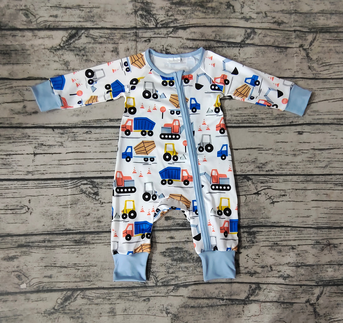 Baby Boys Construction Zip Long Sleeve Rompers