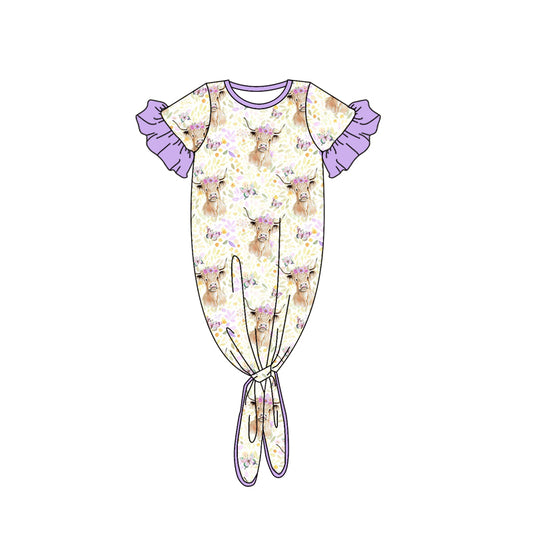 Baby Girls Western Lavender Floral Cows Gowns preorder(moq 5)