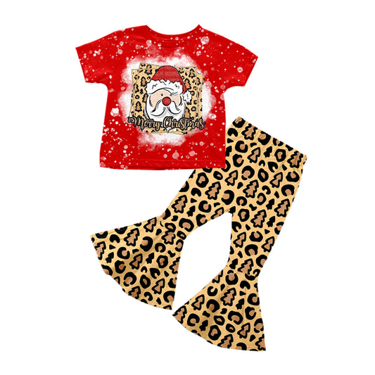 Baby Girls Red Santa Leopard Christmas Bell Pants Clothing Sets preorder(moq 5)