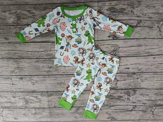 Baby Boys Green Cartoon Toy Top Pants Pajamas Sets preorder(moq 5)