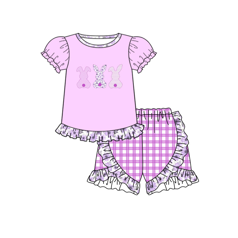 Baby Girls Lavender Easter Rabbits Tee Top Shorts Clothing Sets Preorder(moq 5)