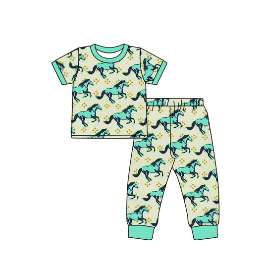 Baby Boys Horse Green Top Pants Clothing Sets Preorder(moq 5)