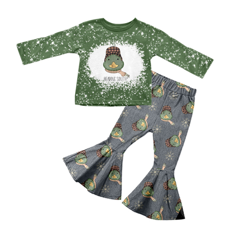 Baby Girls Hunting Duck Heading South Top Flare Pants Clothes Sets Preorder(moq 5)