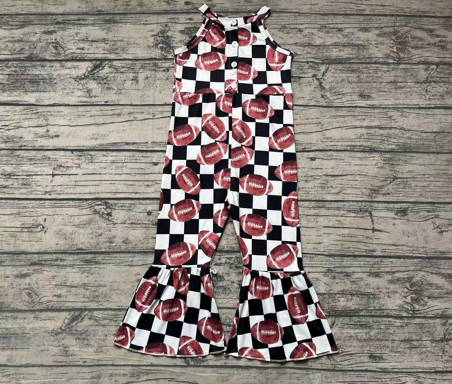 Baby Girls Football Black Checkered Bell Pants jumpsuits