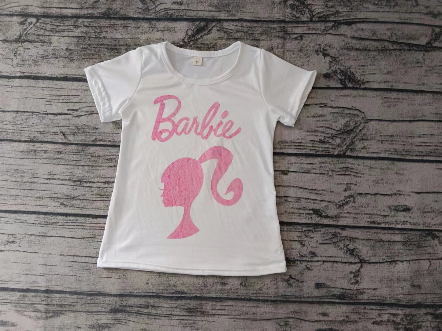 Baby Girls White Doll Short Sleeve Tee Tops preorder(moq 5)