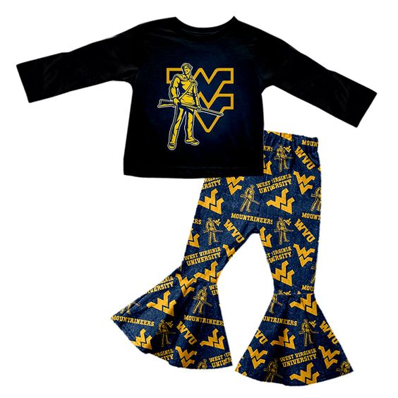 Baby Girls Team Black Top Bell Pants Outfits Sets preorder(moq 5)