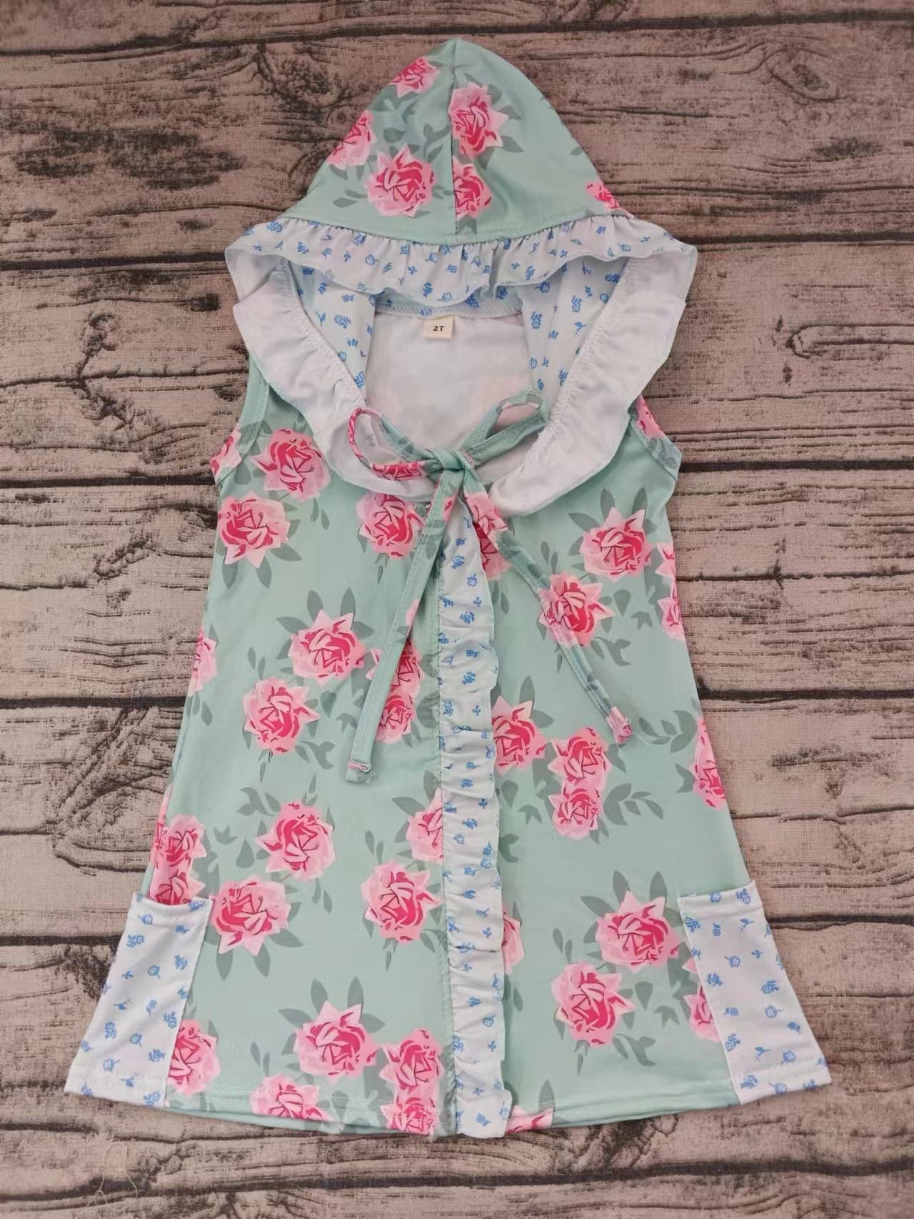 Baby Girls Blue Flowers Hooded Knee Length Cover Up Preorder(moq 5)