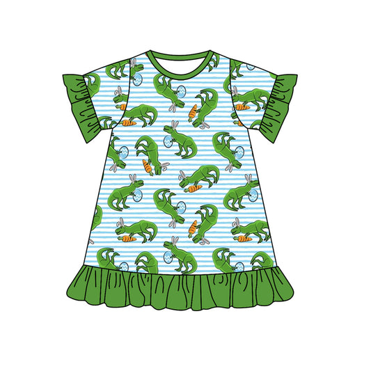 Baby Girls Short Sleeve Ruffle Eggs Dinosaur Knee Length Dresses preorder(moq 5)