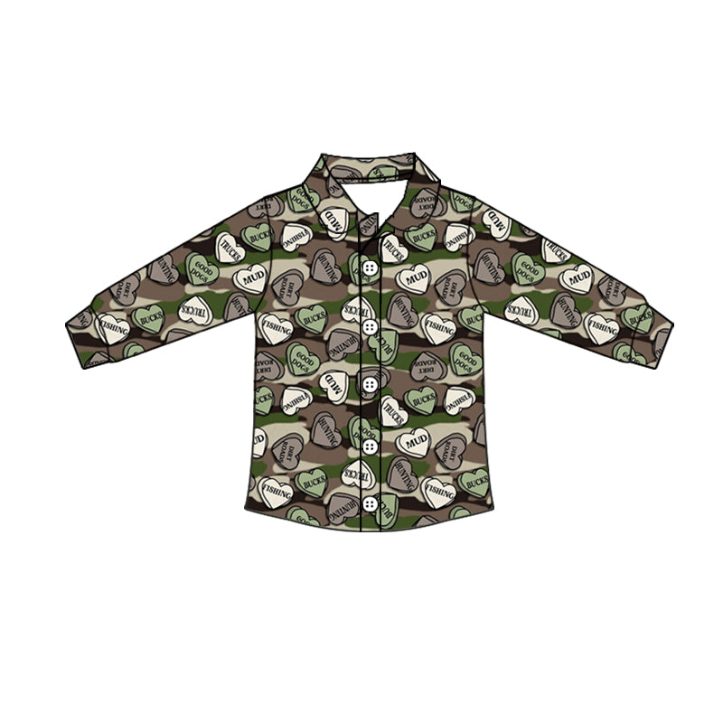 Baby Boys Camo Valentines Hearts Shirts Top Buttons Design preorder(moq 5)