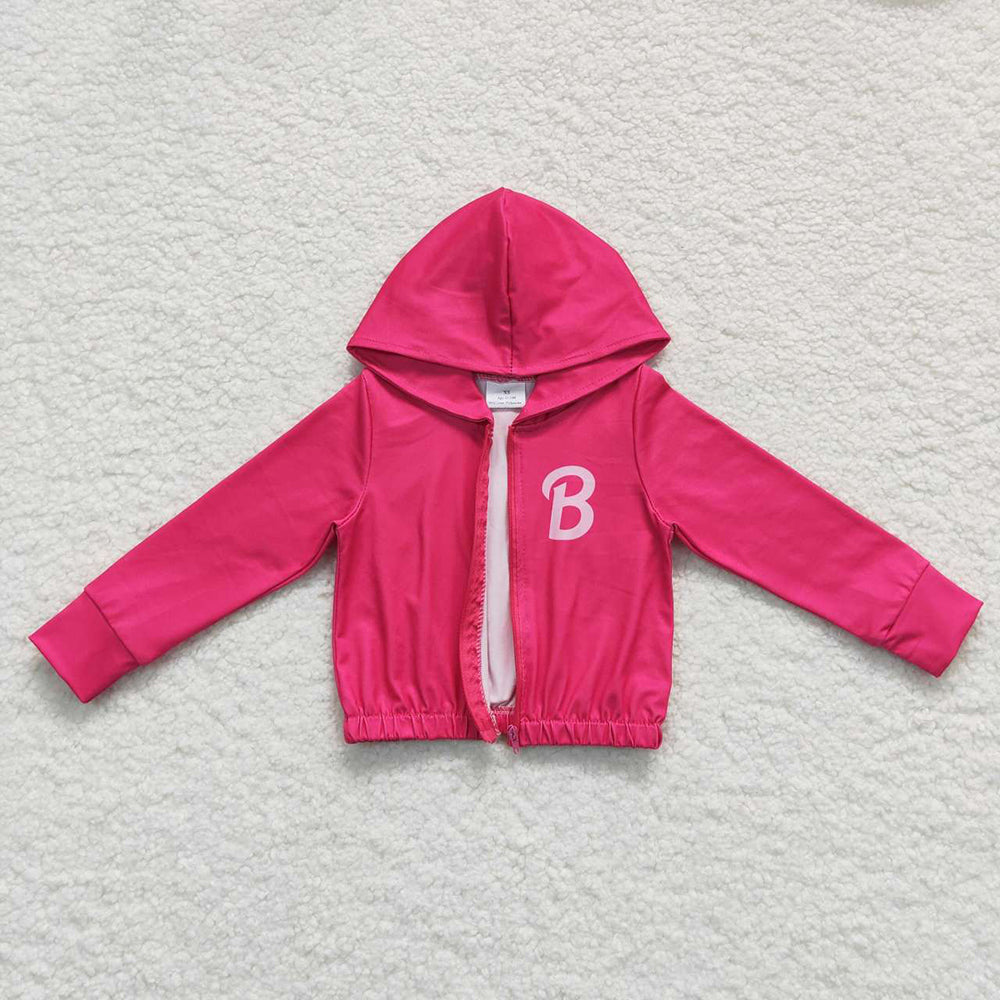 Baby Girls Pink B Doll Zip Hooded Tops