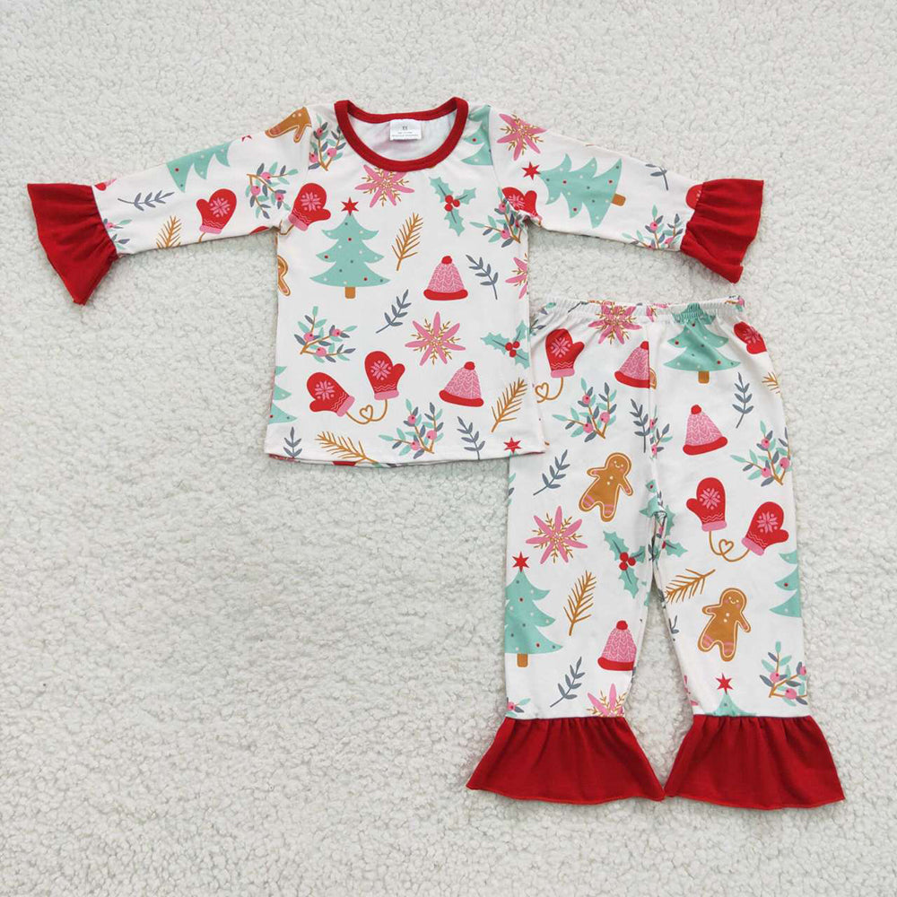 Baby Girls Christmas Tree Ruffle Pajamas Clothes Sets