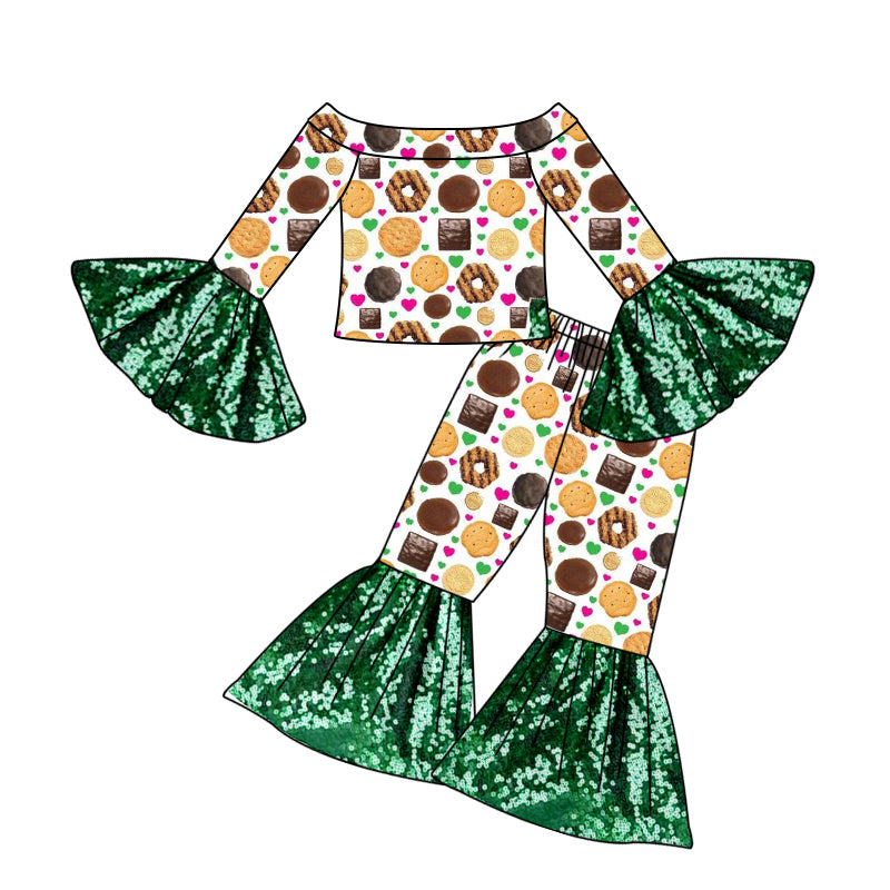 Baby Girls Green Donuts Sequin Bell Pants Clothing Sets preorder(moq 5)